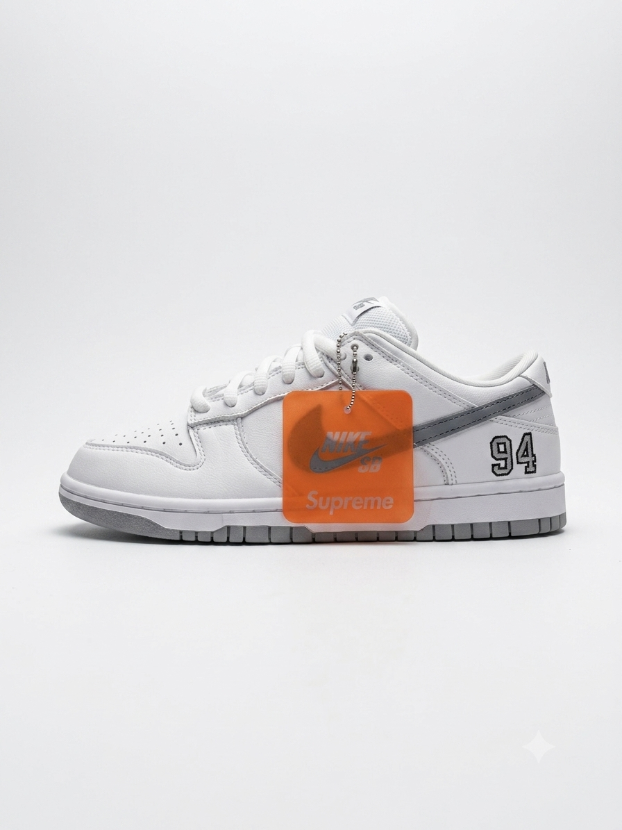 NIKE SB DUNK LOW SUPREME ‘White Metallic Silver’